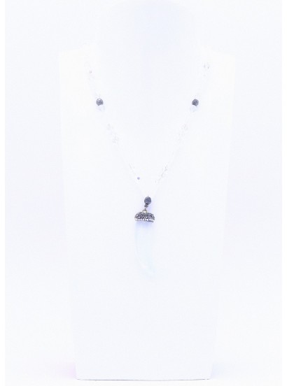 Perlano Glasperlenkette Zahn Strass Opalite Weiß