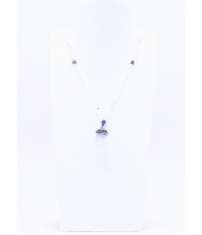 Perlano Glasperlenkette Zahn Strass Opalite Weiß