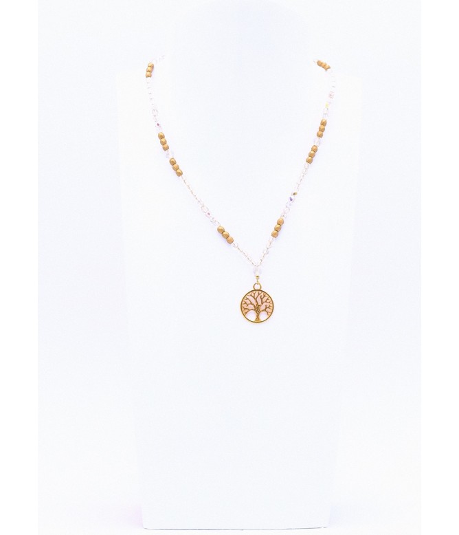 Perlano Glasperlenkette Lebensbaum Gold Glitzer