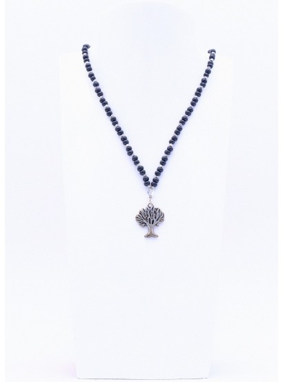 Schwarze Perlenkette mit Lebensbaum Anhänger