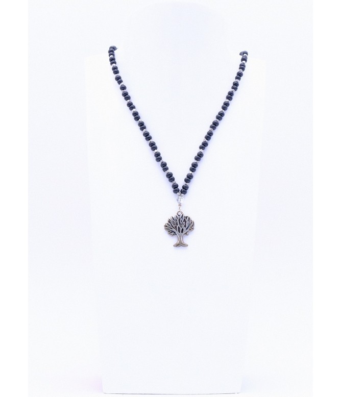 Schwarze Perlenkette mit Lebensbaum Anhänger