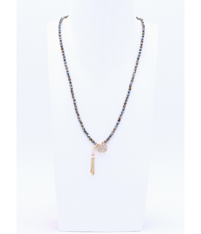 Perlano Glasperlenkette Kleeblatt Strass Gold