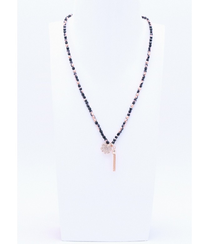 Perlano Glasperlenkette Kleeblatt Strass Rosegold