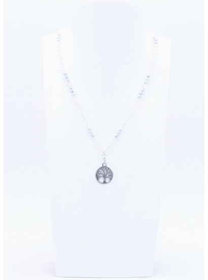 Perlano Glasperlenkette Lebensbaum Silber Glitzer