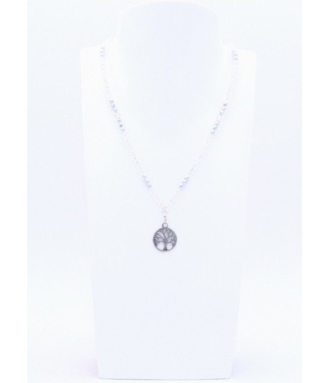 Perlano Glasperlenkette Lebensbaum Silber Glitzer