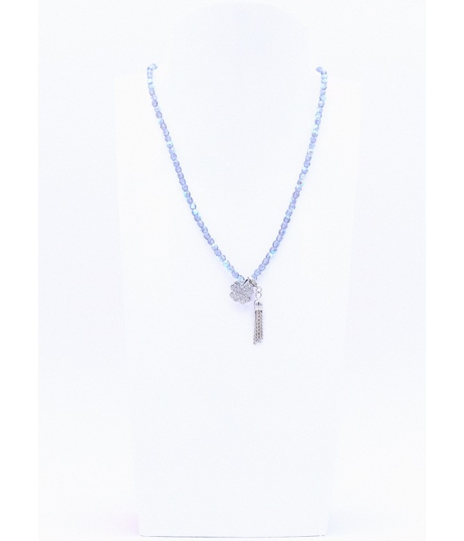 Tanzanite farbene Perlenkette Kleeblatt in Strass