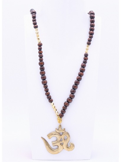 Perlenkette Om Zeichen XL Gold Dunkelbraun