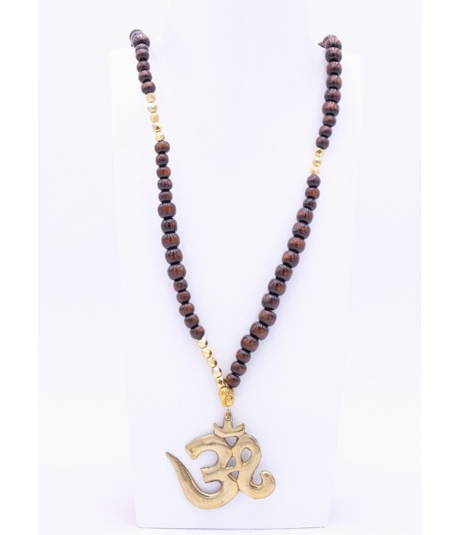 Perlenkette Om Zeichen XL Gold Dunkelbraun