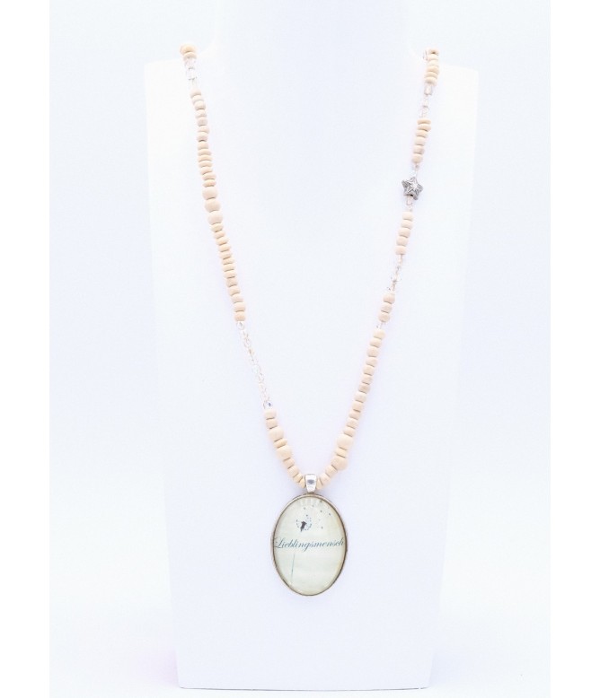 Perlenkette Lieblingsmensch Anhänger Creme