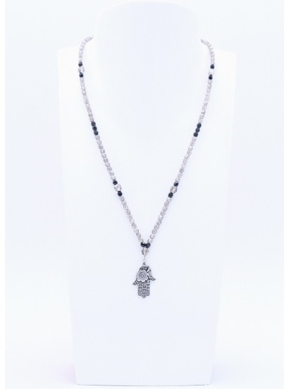 Halskette in Schwarz Anthrazit mit silberner Hamsa Hand