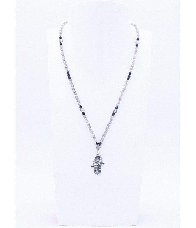 Halskette in Schwarz Anthrazit mit silberner Hamsa Hand