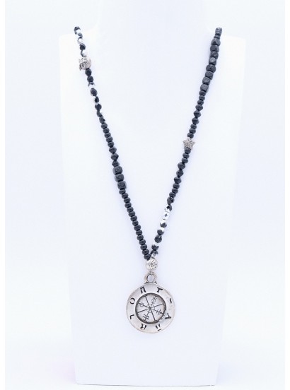 Perlenkette Symbole Anhänger Silber Schwarz