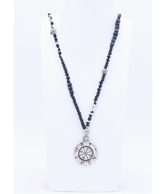 Perlenkette Symbole Anhänger Silber Schwarz