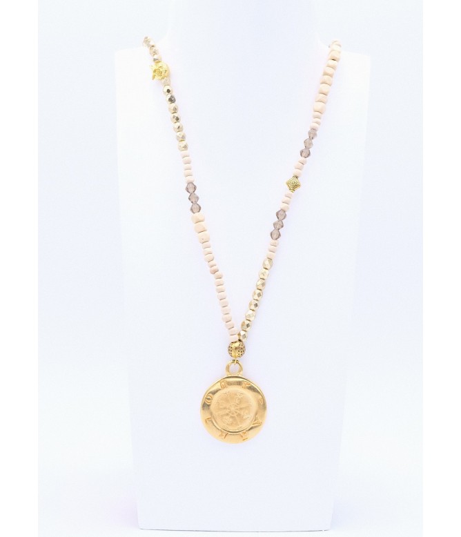 Perlenkette Symbole Anhänger Gold Creme