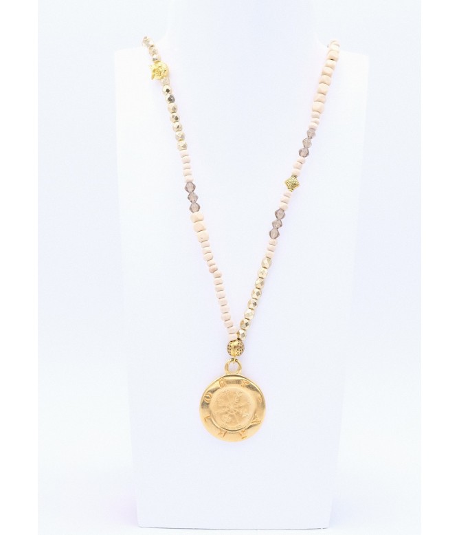 Perlenkette Symbole Anhänger Gold Creme