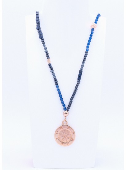 Perlenkette Symbole Anhänger Rosegold Dunkelblau