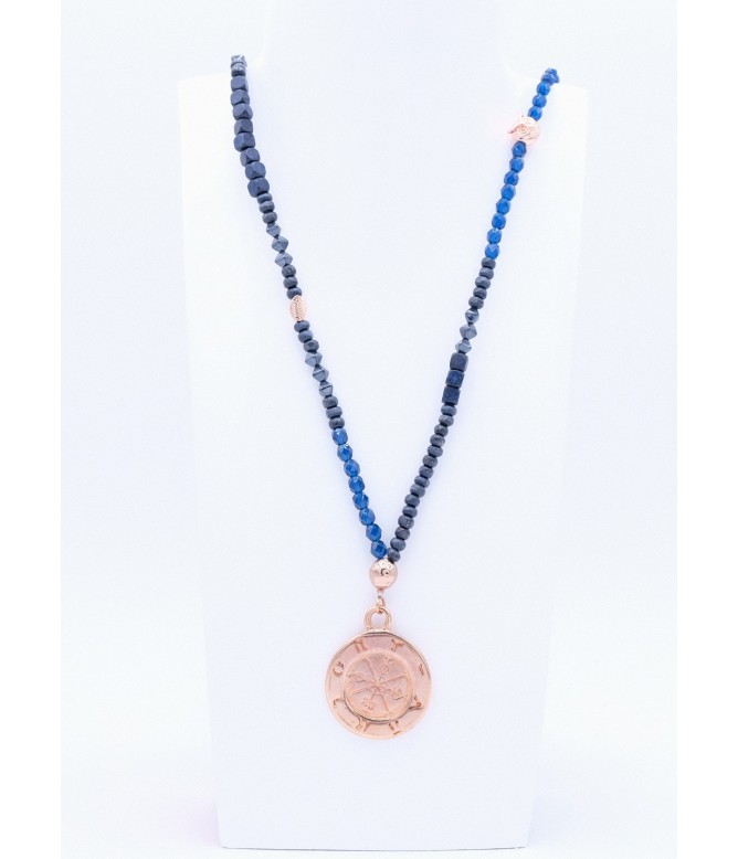 Perlenkette Symbole Anhänger Rosegold Dunkelblau
