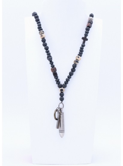 Perlano Schwarze Herrenkette mit silberner Patrone