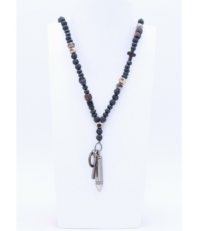 Perlano Schwarze Herrenkette mit silberner Patrone