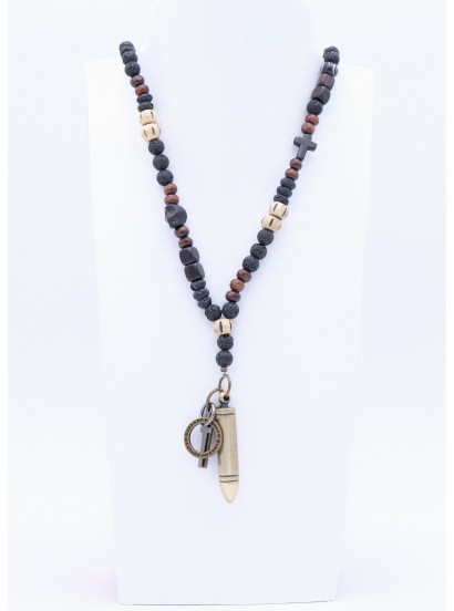 Perlano Perlenkette Herren Patrone Gold Schwarz/ Dunkelbraun