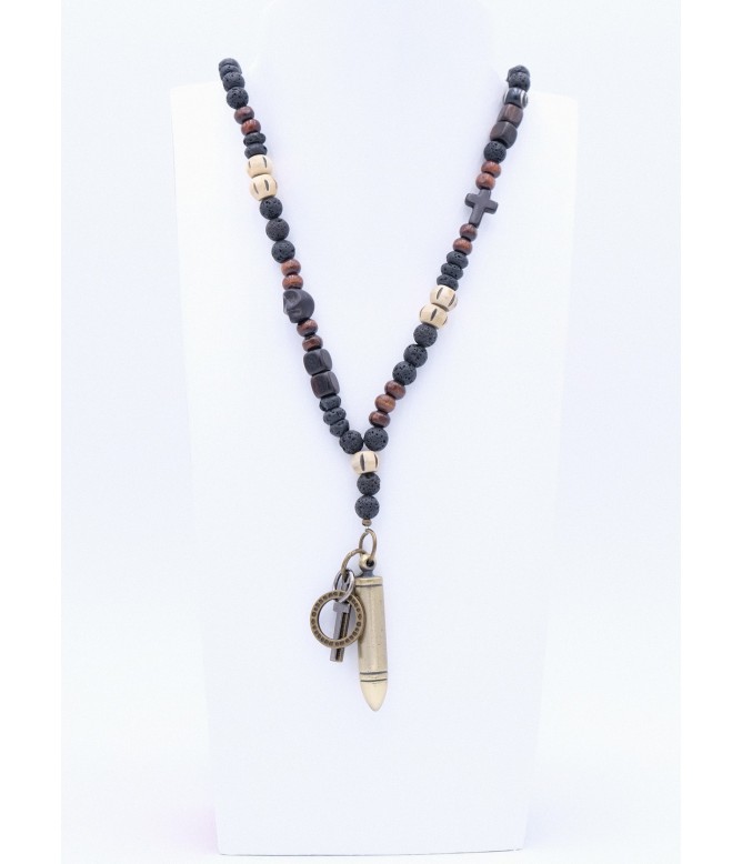 Perlano Perlenkette Herren Patrone Gold Schwarz/ Dunkelbraun