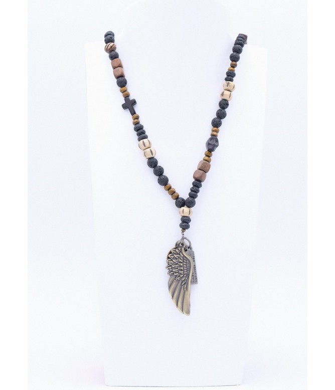 Perlano Halskette mit Flügel Anhänger in Schwarz/Braun
