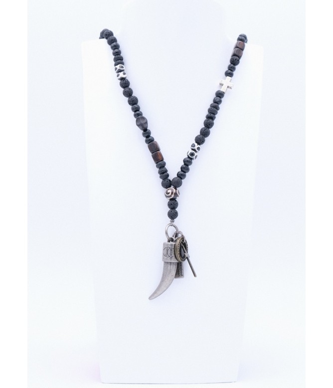 Perlano Perlenkette mit silbernen Zahn Anhänger in Schwarz