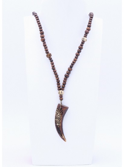 Perlano Dunkelbraune Herrenkette mit Knochenzahn Anhänger