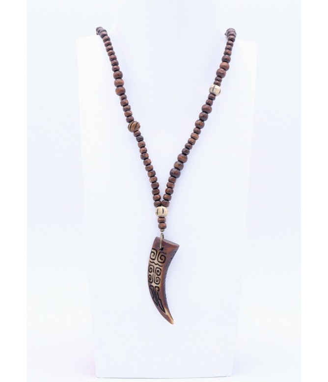 Perlano Dunkelbraune Herrenkette mit Knochenzahn Anhänger