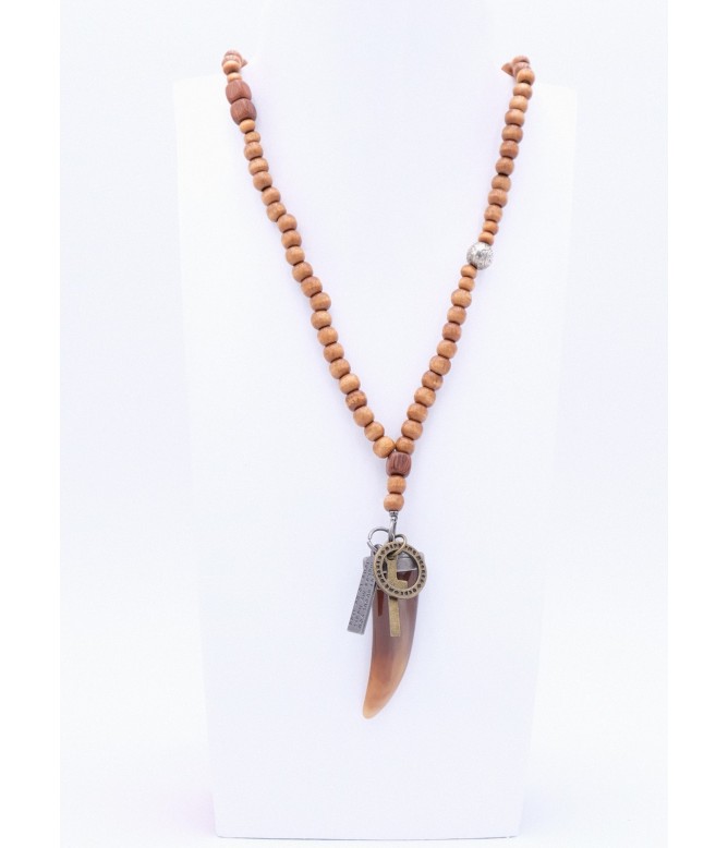 Hellbraune Herrenkette mit Wolf Zahn Anhänger