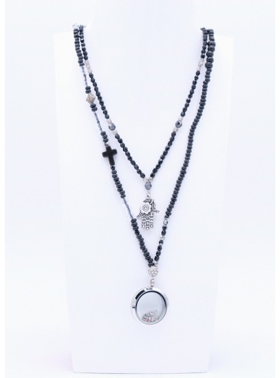 Perlano Halsketten Anhänger Damen Herren Floating Hamsa Hand Schwarz