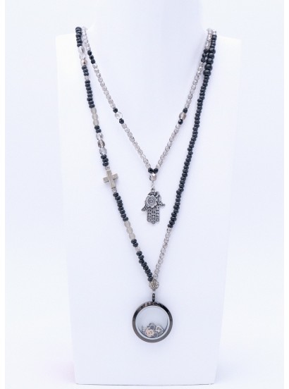 Perlano Halsketten Anhänger Damen Herren Floating Hamsa Hand Anthrazit