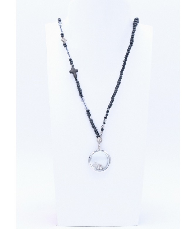 Halskette Floating Charms Perlenkette Schwarz