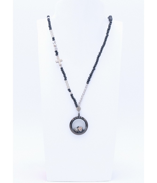 Perlenkette Floating Charms Anthrazit