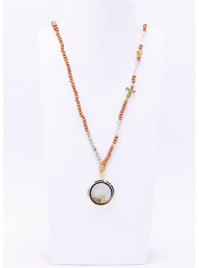 Halskette Floating Charms Perlenkette Hellbraun