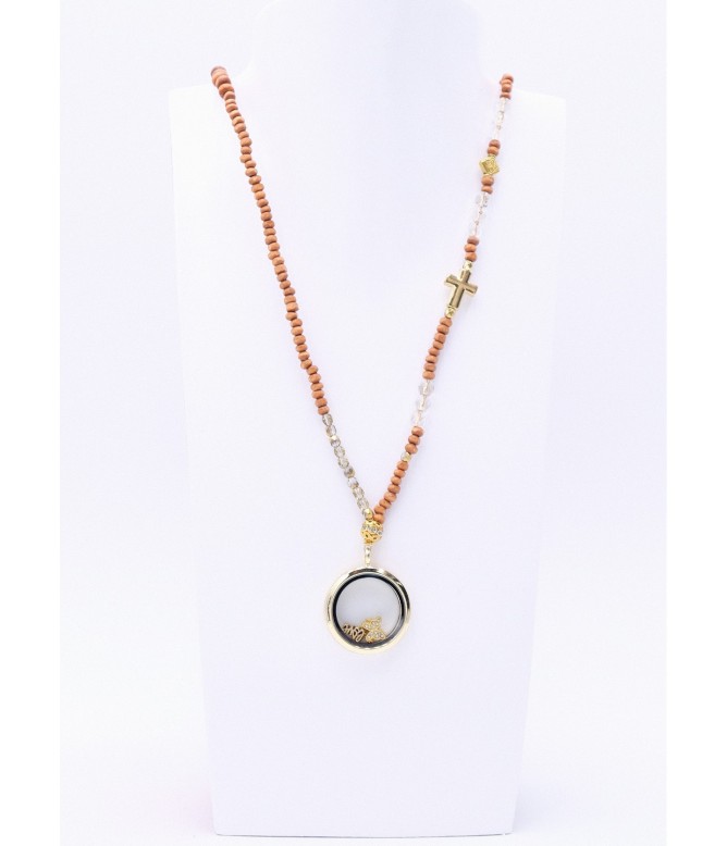 Halskette Floating Charms Perlenkette Hellbraun