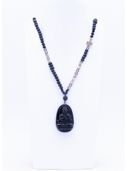 Halskette Obsidian Buddha Perlenkette Schwarz