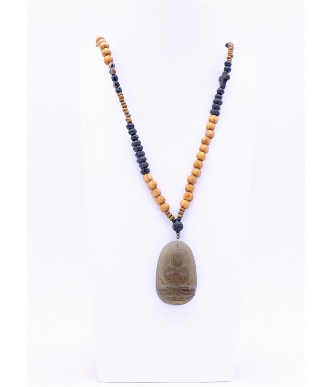 Perlenkette mit Buddha Anhänger aus Obsidian