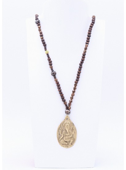 Halskette mit Ganesha Anhänger in Dunkelbraun
