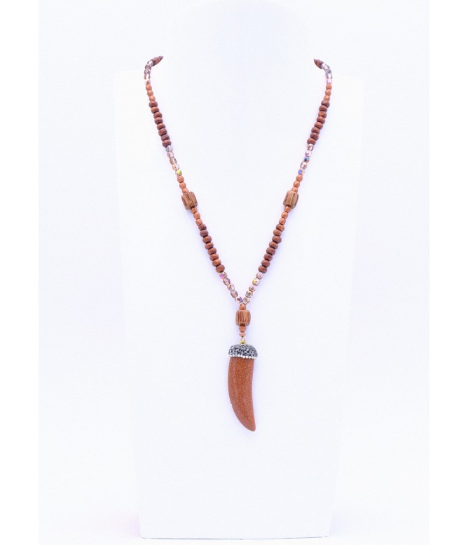 Perlano Braune Halsperlenkette mit Kupferperlen und Anhänger