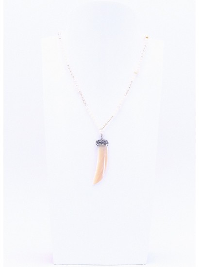 Perlano Perlmutt Zahnanhänger mit Elfenbein farbene Halskette