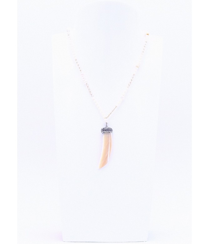 Perlano Perlmutt Zahnanhänger mit Elfenbein farbene Halskette