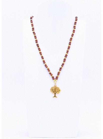 Braune Perlenkette mit Lebensbaum Anhänger
