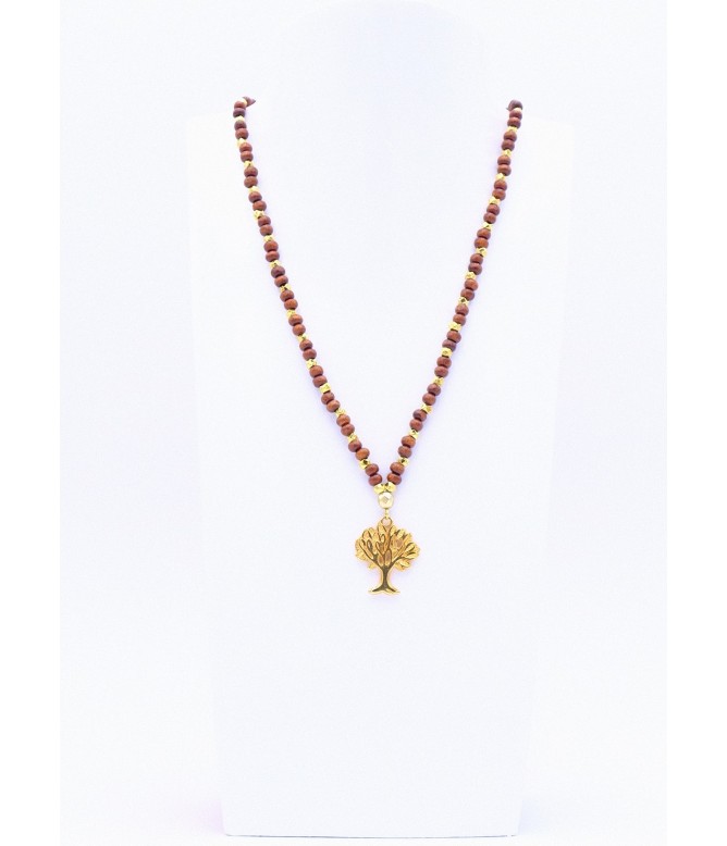 Braune Perlenkette mit Lebensbaum Anhänger