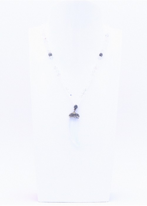 Perlano Glasperlenkette Zahn Strass Opalite Weiß