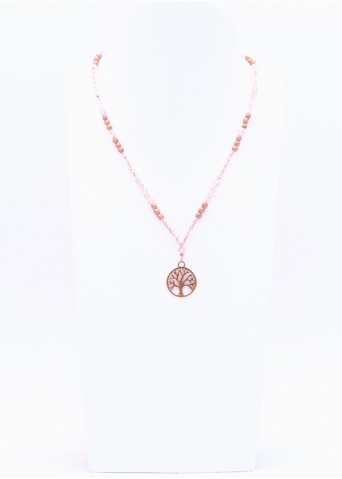 Perlano Glasperlenkette Rosegold Halskette mit Lebensbaum