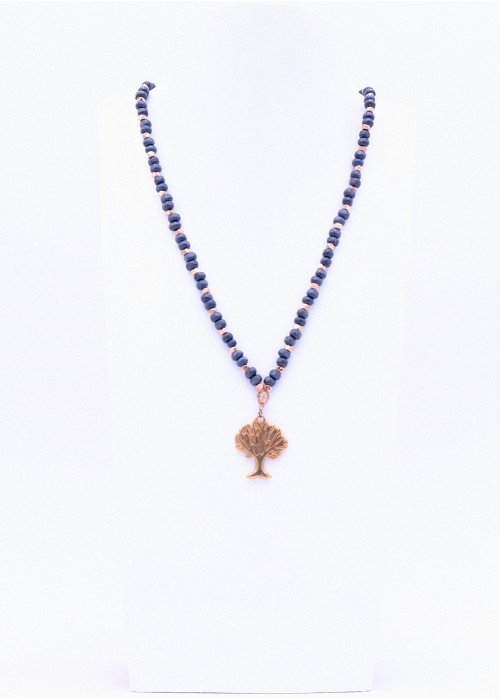 Perlano Glasperlenkette Halskette mit Lebensbaum Anhänger in Rosegold