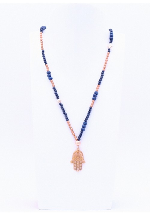 Hamsa Hand Anhänger mit blauer Perlenkette Hamsa Hand Anhänger mit blauer Perlenkette
