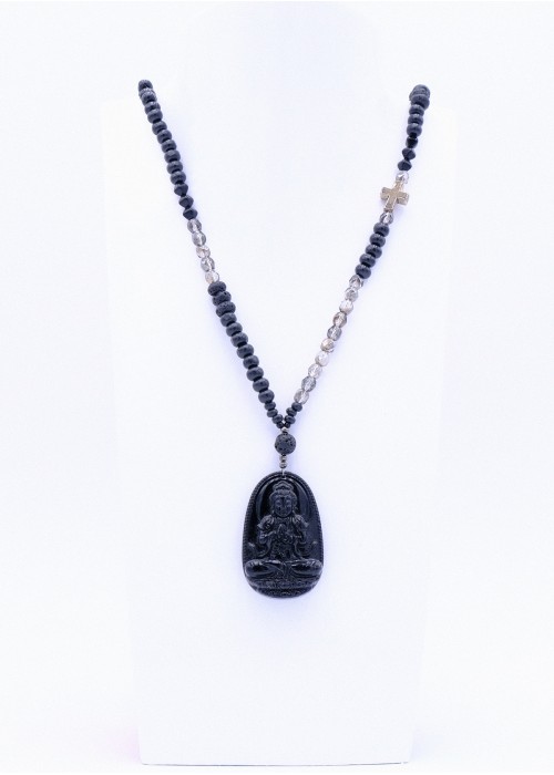 Halskette Obsidian Buddha Perlenkette Schwarz