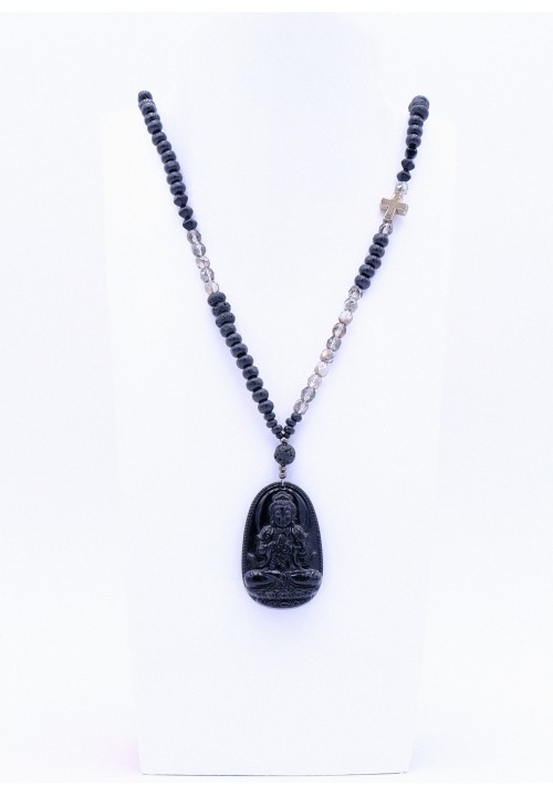 Halskette mit schwarzen Obsidian Buddha Anhänger